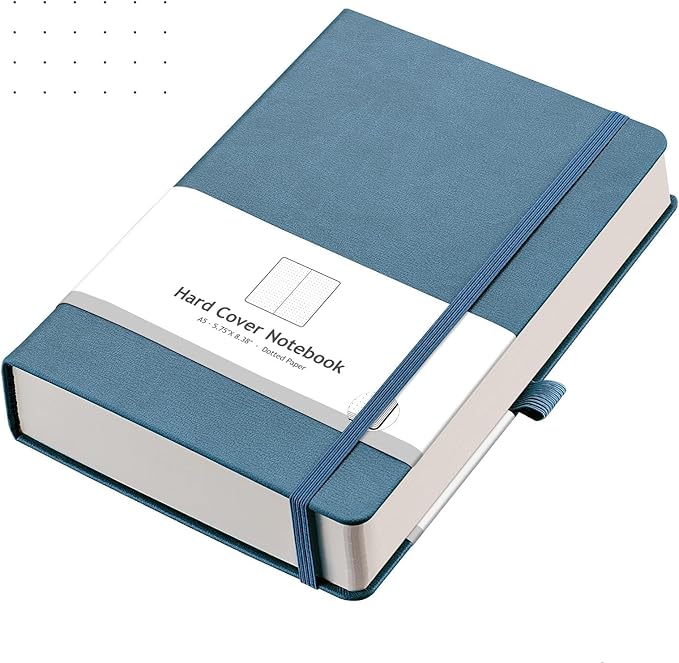 AHGXG Dotted Journal - 320 Numbered Pages Dot Grid Notebook A5 Thick Journal, 100gsm Thick Dotted Paper, Leather Hardcover,Inner Pocket, 5.75'' × 8.38'', Gray Blue