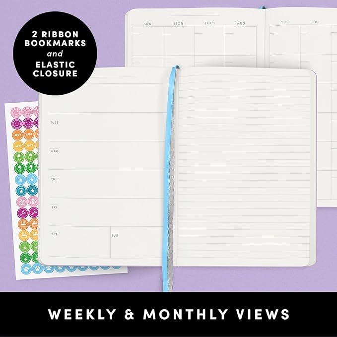 PAPERAGE Undated Weekly & Monthly Hardcover Planner (Raspberry), 5.6 in x 8 in, Includes Lined Note Pages & 2 Sticker Sheets