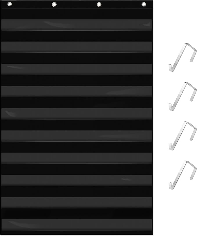 Daily Schedule Pocket Chart, Class Schedule with 10 Clear Pockets Plus 4 Over Door Hangers for Classroom Home School Schedule Organization & Time Management-Fits 4” Sentence Strips & Word Cards