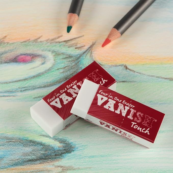 Acurit Vanish Touch Artist Eraser, Latex-Free, 3 Pack - Soft, Flexible Pencil Erasers, Sketching Supplies W/Protective Sleeve - Graphite, Charcoal, Pastel Compatible