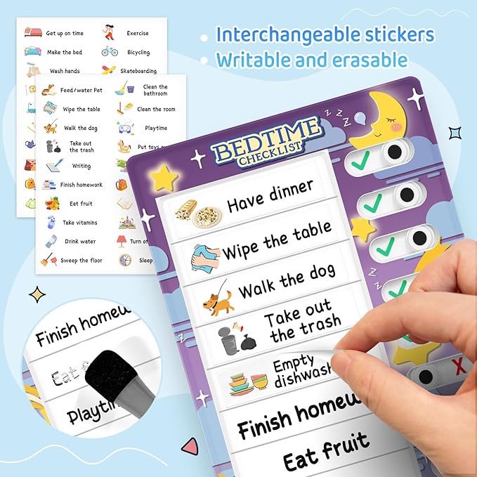 Chore Chart for Kids: Dry Erase to Do List, Morning/Bedtime Routine Chart, Magnetic Checklist, Toddler Visual Schedule, Daily Behavior Chart for Fridge (4 Pack)