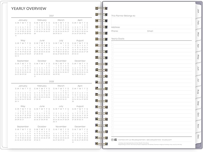 Blue Sky 2027 Weekly and Monthly Planner Calendar, January 2027 - December 2027, 5" x 8", Flexible Frosted Cover, Laminated Tabs, Durable Twin Wire Binding, Tula