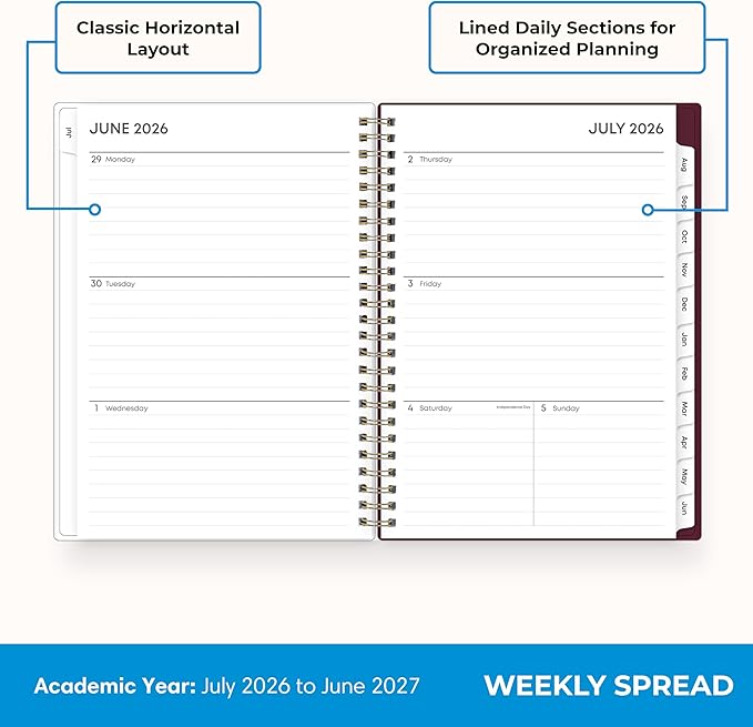Blue Sky 2026-2027 Weekly and Monthly Academic Year Planner Calendar, July 2026 - June 2027, 5.875" x 8.625", Flexible Pocket Cover, Wirebound, Laminated Tabs, Includes Extra 30 Sheets of Notes, Mayla