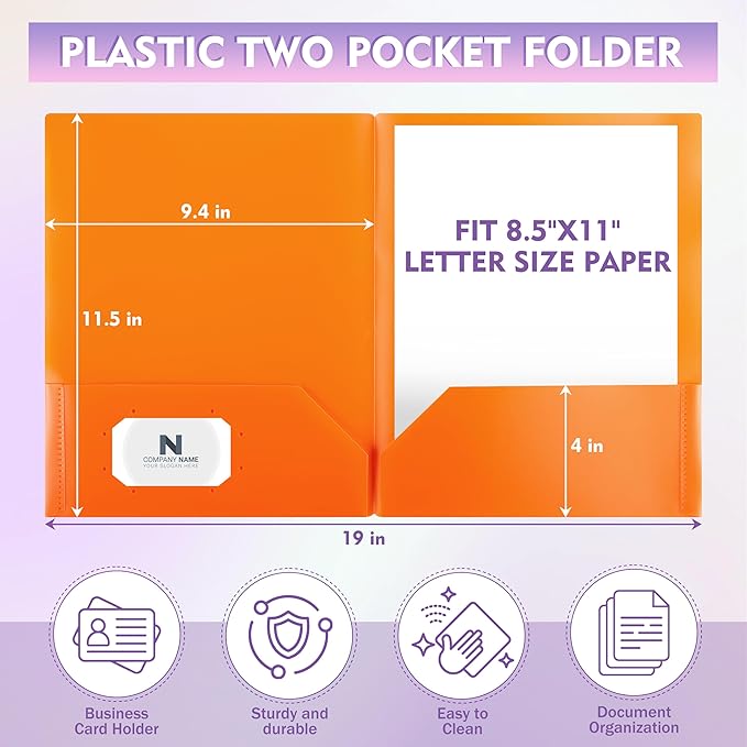 pmybupo Plastic Folders with Pockets (Orange 25 Pack),2 Pocket Poly Folders for School,Home or Office,Durable Acid-Free Poly