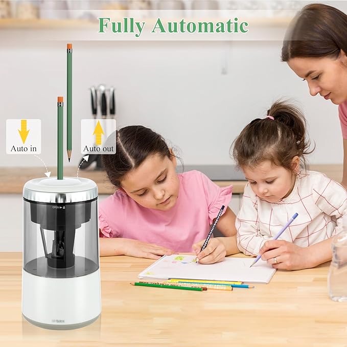 M&G White Electric Pencil Sharpener, Portable Automatic Pencil Sharpener for Colored Pencils, Auto Stop,Fully Automatic Sharp & Fast, USB Operated for 7-8mm Pencils for Kids, School, Office, Home