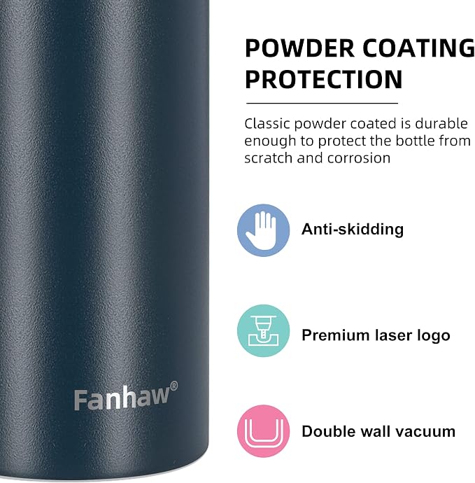 Fanhaw 24 Oz Kids Insulated Stainless Steel Water Bottle with Straw Lid, Leakproof & Anti-Dust Everyday Use Bottle for School, Women & Men, Back to School Essentials (Navy Blue)