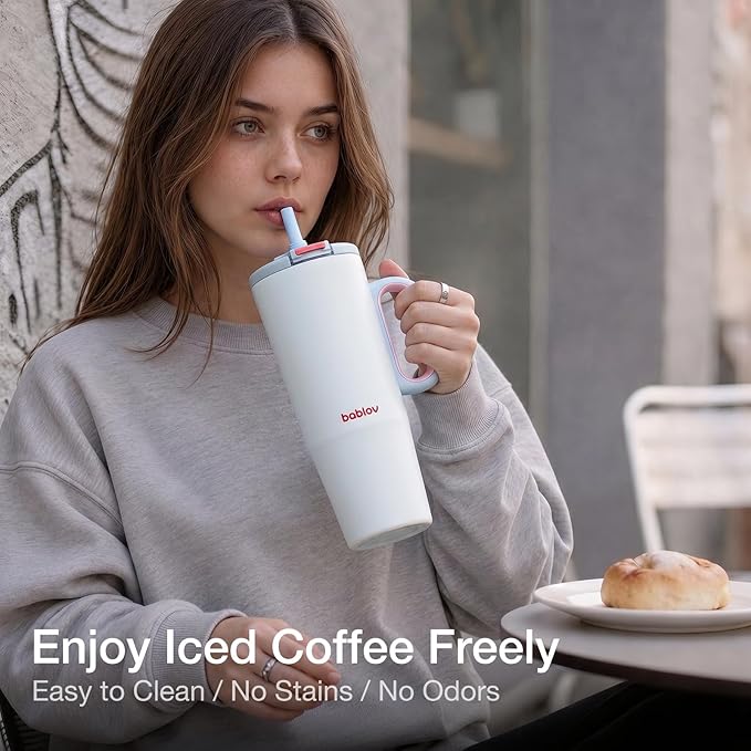 BABLOV 316L Stainless Steel Tumbler with Lid and Straw，40 oz Insulated Coffee Tumbler with Handle for Tea,Cold Hot Beverages at Home Office or on the Go Travel Mugs