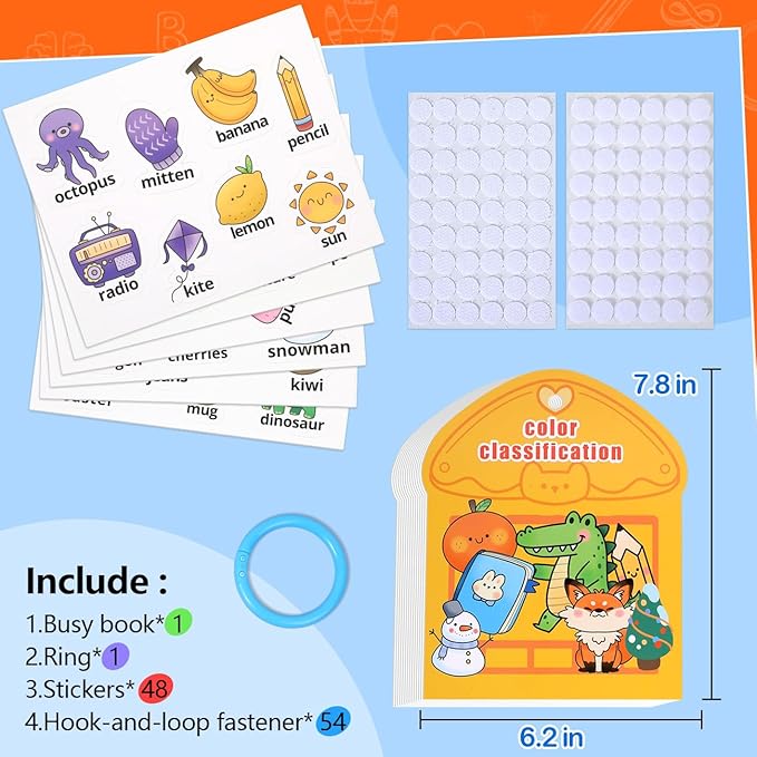 Montessori Busy Book Color Sorting Toys for Toddlers 2-4, Educational Preschool Learning Activities for Kids, Sensory Fine Motor Matching Games for 3 Year Old Boys Girls Gifts
