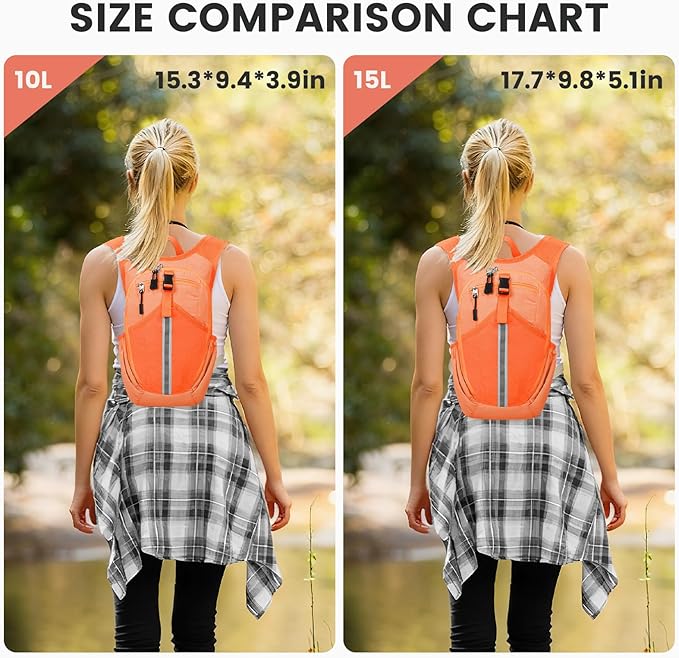 Small Hiking Backpack 10L - Lightweight Packable Foldable Backpack for Travel Camping Outdoor Commute, Compact Rucksack for Women Men(Orange)