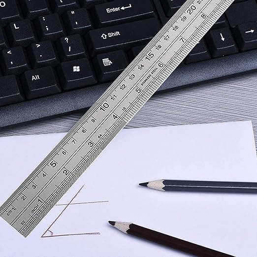 YouOKLight Stainless Steel Ruler 2-Pack, 12 Inch & 30 cm Metal Ruler Dual Scale, Flexible Yet Durable Metric and Imperial for Drawing, Engineering, Sewing, School, Office – Silver