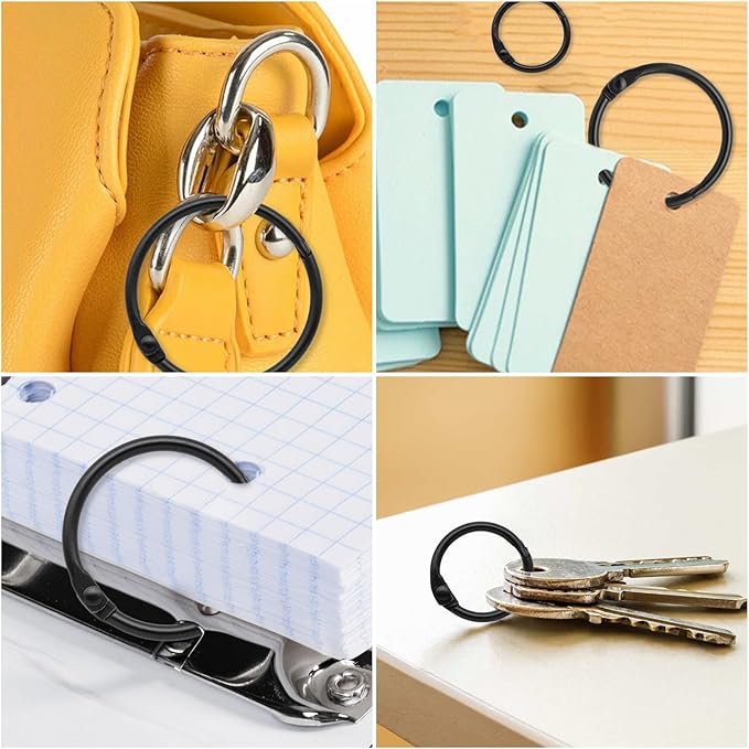 120 Pcs Binder Rings Assorted Sizes (1/2", 3/4", 1", 1-1/4", 1-1/2", 2"), Loose Leaf Binder Book Rings, Metal Index Card Rings Binder Clip Rings for Flash Cards, Key Rings, Index Cards (Black)
