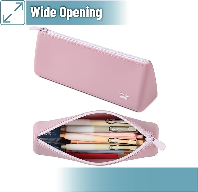 Mr. Pen- Silicone Pencil Case Pouch, Dusty Pink, Aesthetic Triangular Design, Multipurpose, Aesthetic Pencil Case Small, Silicone Makeup Bag