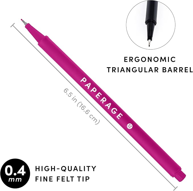 PAPERAGE Felt Tip Fine Point Pens (0.4mm), 12 Pack, Colored Pens For Journaling, Notebooks, Planners, Calendars & Drawing, Great for School, Office, & Home (Rainbow)