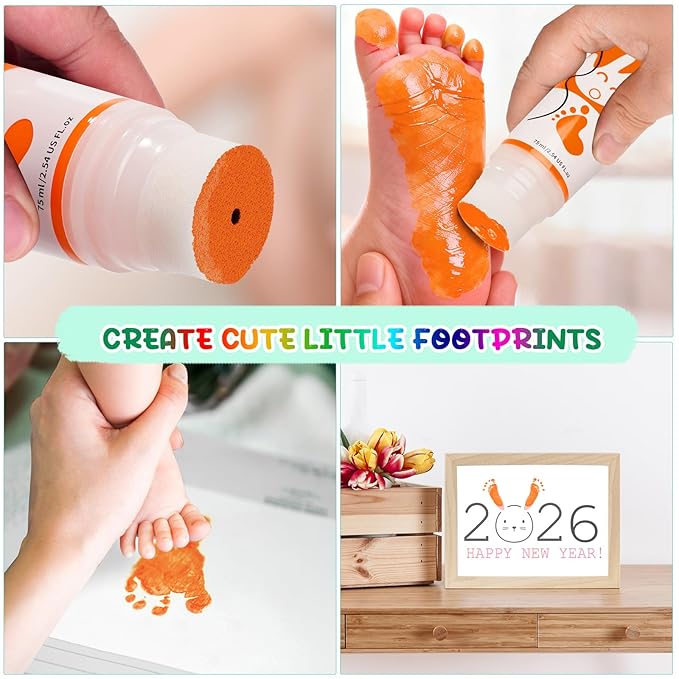 Baby Hand and Footprint Paint with Sponge Head, 2.54 fl oz, Non-Toxic & Acid-Free, Washable Baby Safe Paint for Newborn Keepsakes, Dog Nose & Paw Prints, Ideal New Mom Gift - Orange