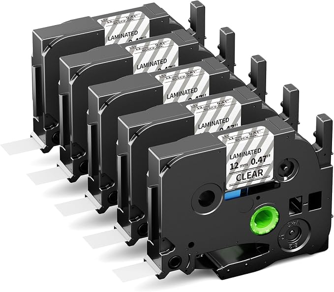 5X Replace for Brother P-Touch Label Tape Clear Laminated 12mm 0.47 TZe-131 | Compatible with Brother Label Maker Tape 1/2 Inch Black on Clear TZe131 for PT-D210 D220 H110 D410 610BT 710BT H111 1280 1880