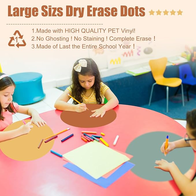 Lincia 12 Pcs 12 '' Dry Erase Dots for Classroom Table Classroom Decor Boho Colorful Stickers for Whiteboard Wall Decor Removable Dry Erase Circles for School Teacher Supplies(Boho Color)