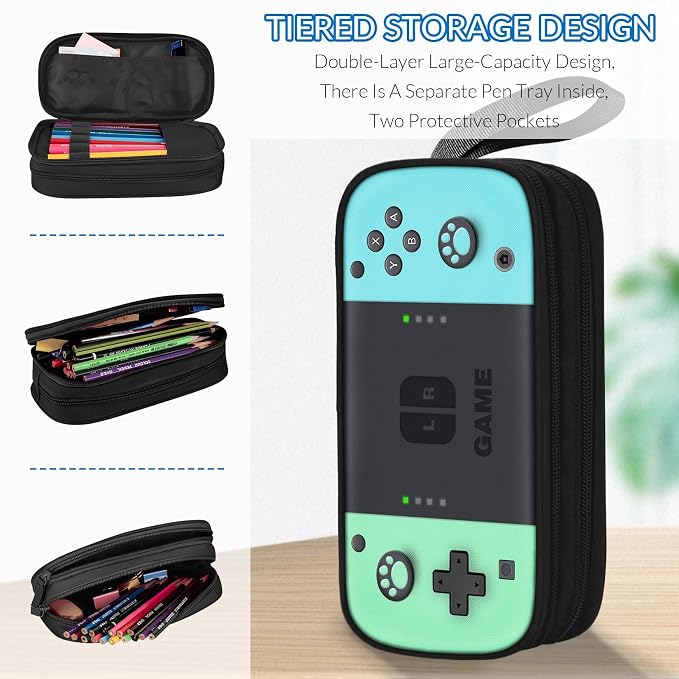 TILYTADLY Large Pencil Case for Boys - Boys Pencil Pouch with Zipper Compartments - Big Capacity Pen Box Gamer Pen Bag Organizer for Kids Teens School