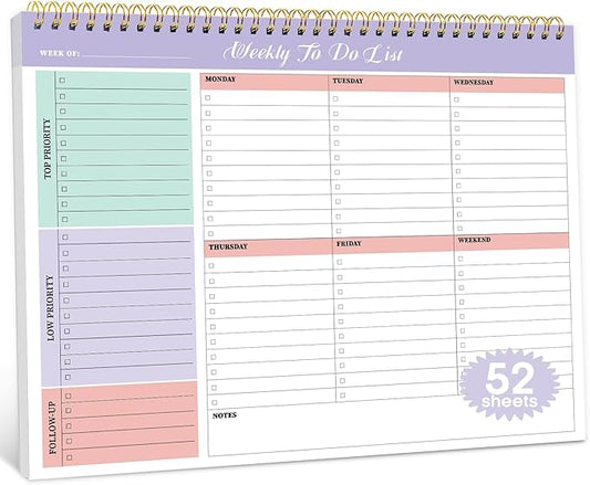 Taja Weekly To Do List Notepad with 52 Undated Sheets（8.5"×11"）- Weekly Desk Planner for Women & Man, Work and Home -1 Pack Violet Dream