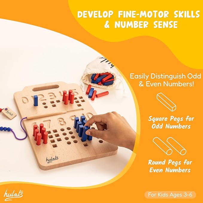 Hulats Montessori Counting Peg Board - Number & Letter Tracing Board - Wooden Montessori Alphabet & Counting Toys Toddlers 3+ Years Old - Alphabet Learning + Education Home Schooling Materials Pre-K