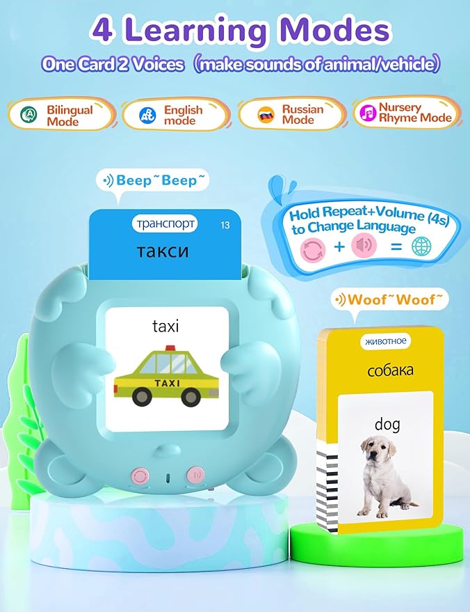 Russian and English Talking Flash Cards for Kids, 510 Sight Words Bilingual Toys for Toddlers, Autism Pocket Speech Therapy Toys, Russian Language Learning Audible Flashcards