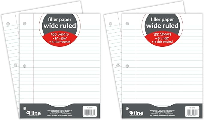 C-Line Filler Paper, Wide Ruled, White, 100 Sheets, (22032) (Pack of 2)