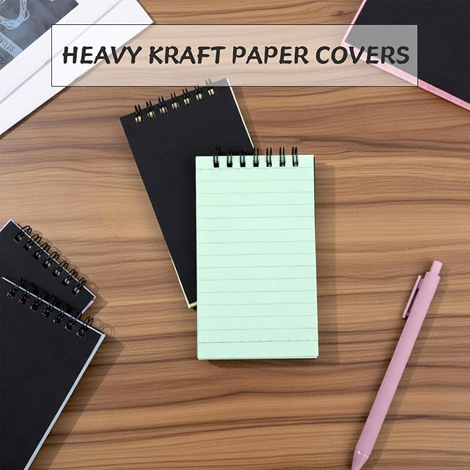 Tenceur 5 Pcs Pocket Notebook Small 3x5 Inch Black Cover 5 Color Pages Top Spiral Notepads Bound Notebook with Lined 120 Pages Mini Memo Pads for Office College Nurse Essentials Back to School Gift
