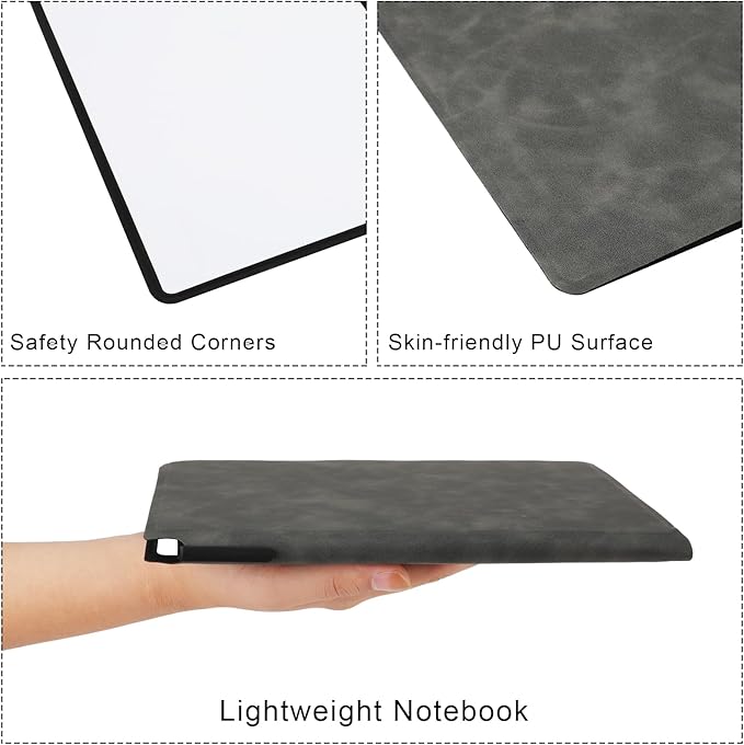 Portable Dry Erase Notebook, Reusable A5 Small Whiteboard with Marker Cleaning Cloth Double-Sided Dry Erase Writing Board for Office School Home Business (Black)