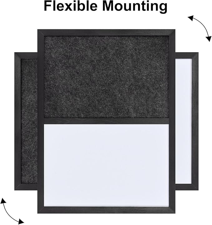 Whiteboard Bulletin Board Dark Gary Felt Board Combo for Office School Kitchen Bedroom, Black Wood Frame,17.7"*23.6",Whiteboard+BK-4560BK