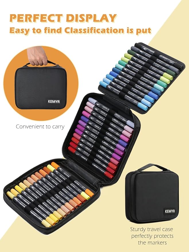KEMYR Markers for Adult Coloring Books: 36 Color Dual Tip Fine & Brush Pens Water-Based Coloring Marker for Adults Drawing Sketching Bullet Journal Writing Lettering No bleeding