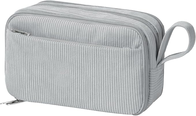 BuyCard Grey Corduroy Pencil Case, Large Capacity Zipper Pouch, Gray, Casual Style, Supplies Organizer for Teen Girls and Boys
