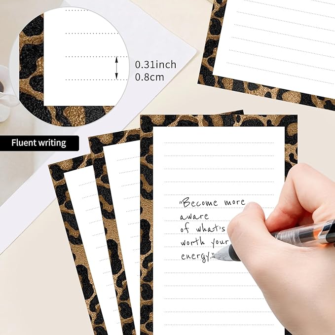 2 Pack Lined Sticky Notes 4x6 in, Cute Self-Stick Notepads with Lines, Large Memo Pads Strong Adhesive for Office, Home Gold Black Leopard
