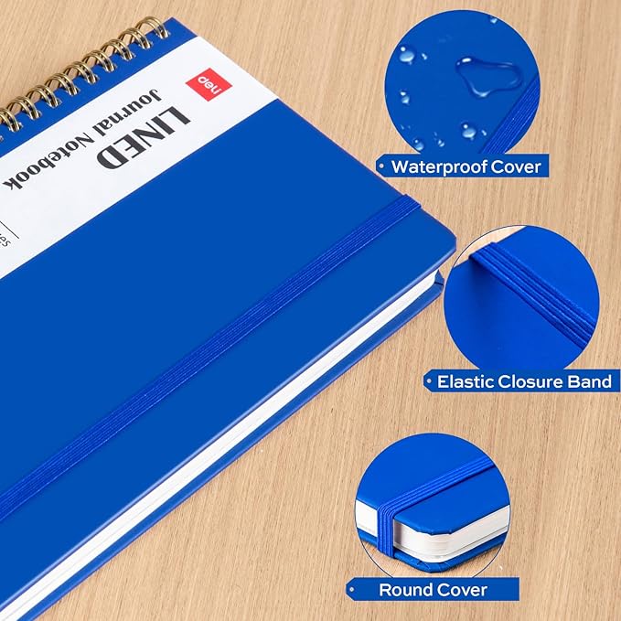 deli Navy Blue Lined Spiral Journal Notebook, 160 Pages, A5 (5.5"x8") Hardcover Writing Notebook, College Ruled Spiral Bound Journal for Women & Men - Perfect for Work, School, Office & Note Taking