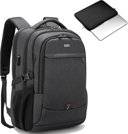 DUSLANG 17 Inch Laptop Backpack for Travel Water Resistant College Bookbag for Men/Women Laptop Bag with USB Charging Port and Tablet Sleeve Bag Compatible Protective Case, Black