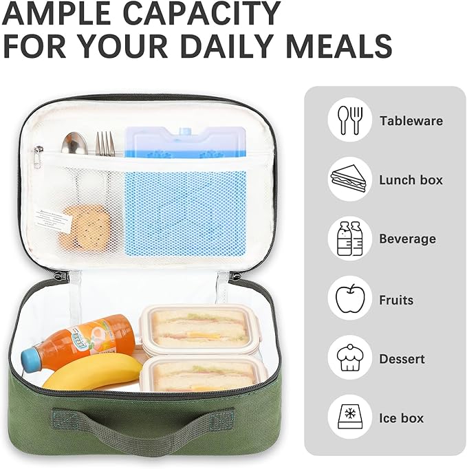 FlowFly Kids Lunch box Insulated Soft Bag Mini Cooler Back to School Thermal Meal Tote Kit for Girls, Boys, Green