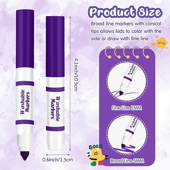 30 Pcs Mini Washable Markers Bulk Broad Line Conical Tip Washable Mark Pen Set Short Coloring Paint Pen for Kid Art Projects Teacher Student Toddler Party Favors Classroom, Ages 6+(Purple)