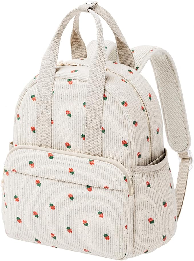 Corduroy Toddler Backpack for Preschool Boys Girls Ages 2-4 | 12 Inch Water-Resistant Small Kids Backpack for School & Travel, Lightweight Bookbag(Medium,Strawberry)