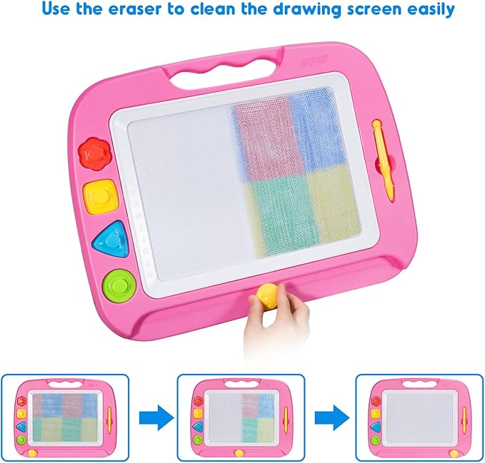 SGILE Toddler Toys for Kids, Large Magnetic Drawing Board for Birthday Gift, Toys for 1 2 3 4 Year Old Girls Boys, Etch & Sketch Pad with 4 Stamps, Learning and Educational, 16 ×13 in, Pink