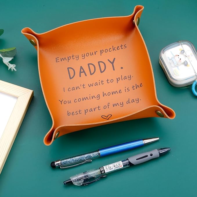 Dad Gifts from Daughter Son New Dad Gifts for Men First Time Daddy Gift from Baby Girl Boy Husband Birthday Stuff from Wife Anniversary Christmas First Fathers Day Valentines Gift for Him Leather Tray