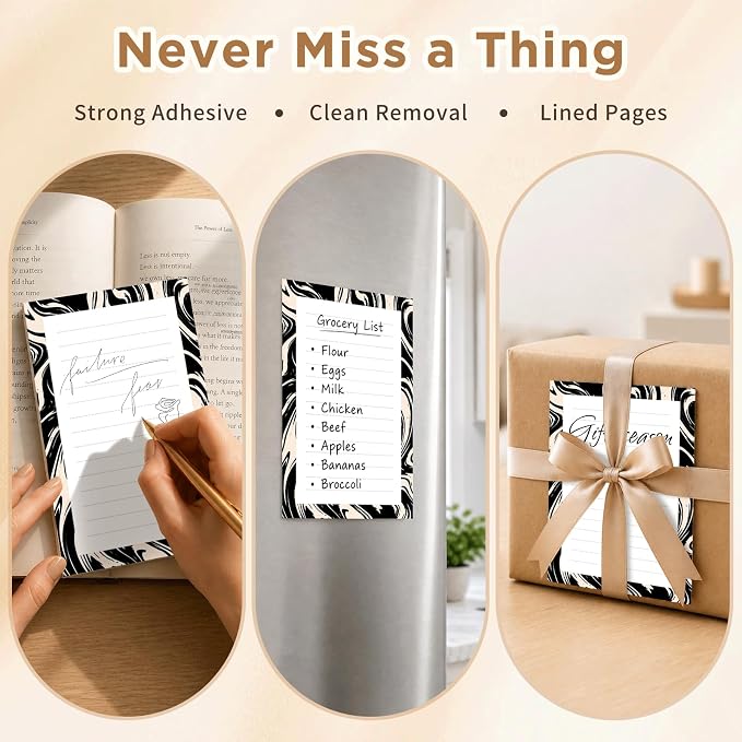 Lined Sticky Notes 4x6 in, 2 Pack Large Cute Notepads with Lines, Bright Post Memo Note Pads Big Rectangular Sticky Notes for Office Black White Curve Line