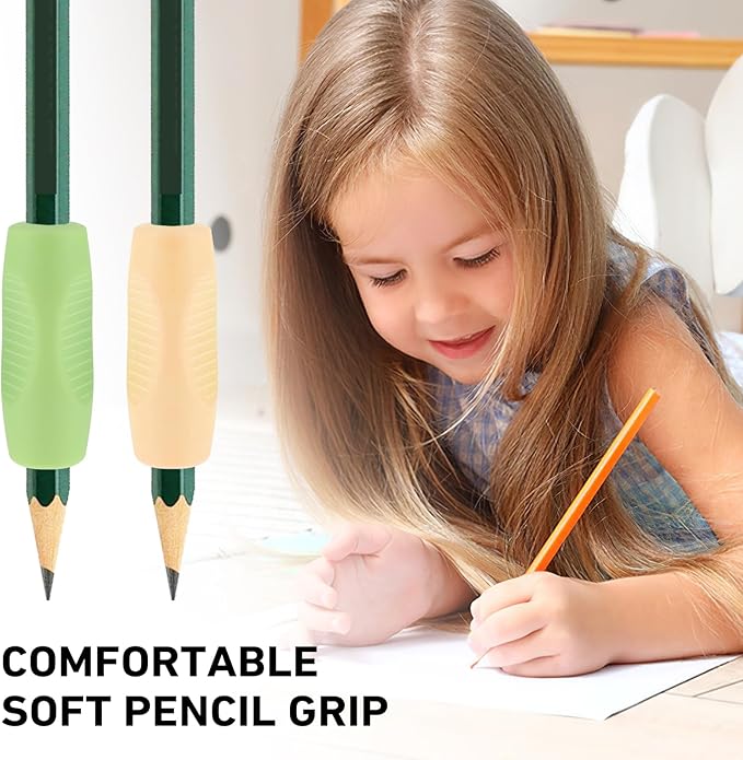 32Pcs Pencil Finger Grips for Kids Handwriting, Ergonomic Silicone Pencil Grippers, Writing Tool with Finger Cushion, 4 Colors Gel Pen Grips with 3 Concaves for Kids, and Toddlers