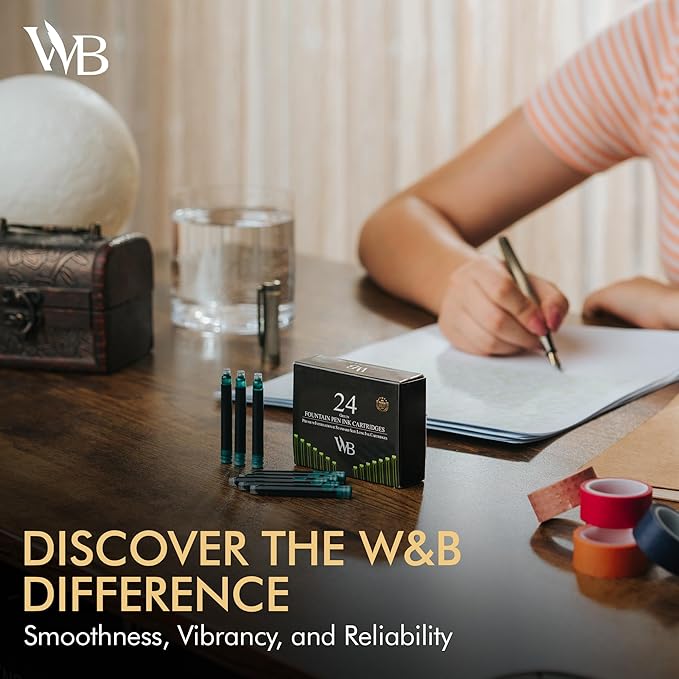 Wordsworth & Black 24 Pack Fountain Pen Ink Refills - Set of 24 Green Ink Cartridges - International Standard Size - Length APPR 2.3" - Base Diameter APPR 0.24" - Disposable and Generic