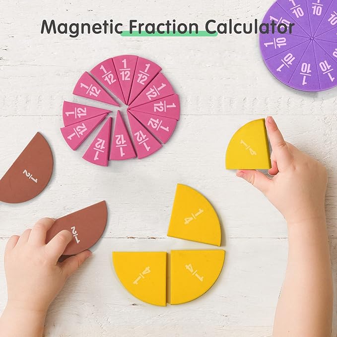 Magnetic Fraction Tiles Circles 51 pcs Fraction Bars Set, Rainbow Math Manipulatives for Preschool Elementary School Classroom Educational Kit