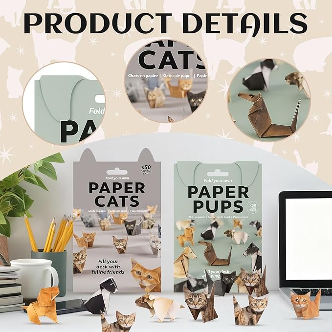 2Pcs Paper Cats Origami Kit, DIY Papers Cats and Dogs, Creative Paper Origami Cats Kit Suitable for Sports Enthusiasts and Fashion Accessories