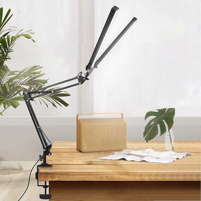 2-in-1 LED Double Head Desk Lamps for Home Office,24W Brightest Workbench Light,Eye-care Architect Desk Lamp with Clamp Base,3 Colors 10 Dimming Swing Arm Computer Desktop Light for Reading/Study