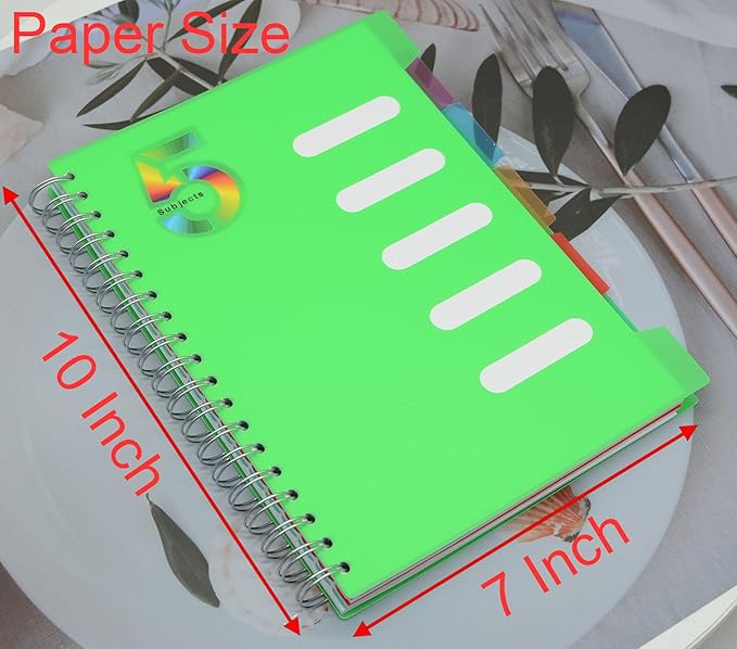 5 Subject Notebook, 4 Pcs 4 Color 10 Inch x 7 Inch B5 Spiral Notebook With Waterproof Plastic Softcover, 300 Pages 80 Gsm College Ruled Papers With 5 Sheets Colorful Movable Dividers (4 Color)