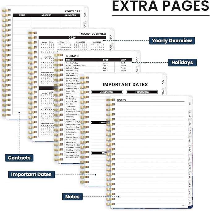 Planner 2026-2027, Monthly and Weekly Academic Planner July 2026 - June 2027, Hardcover Student Teacher Planning Agenda Calendar Book with Tabs, Perfect for Office School Supplies, A5 (6.3" x 8.5") - Distant Peaks