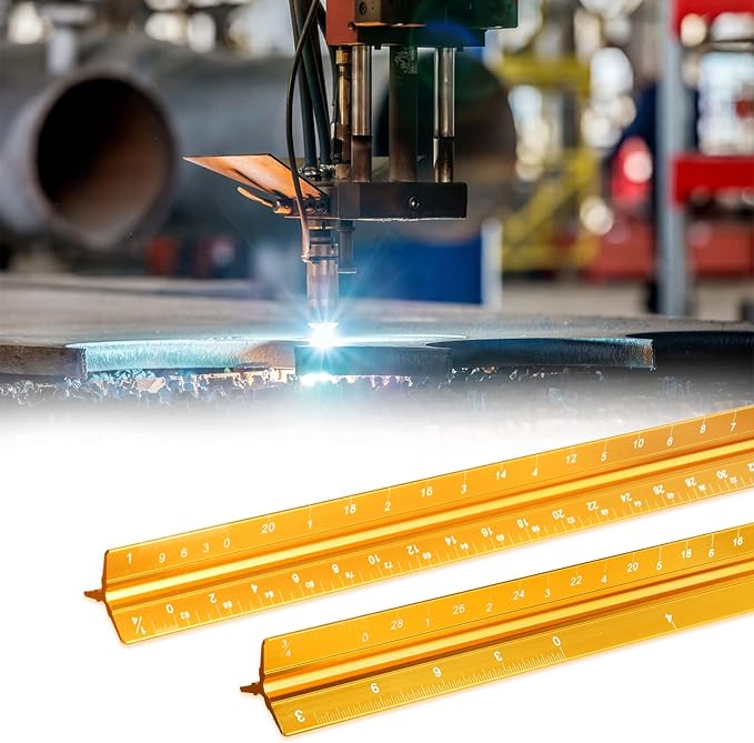 Architectural Scale Ruler, Imperial Measurements 12'', Laser-Etched Aluminum Architect Triangular Ruler Gold for Architects, Students, Draftsman, and Engineers by mveohos