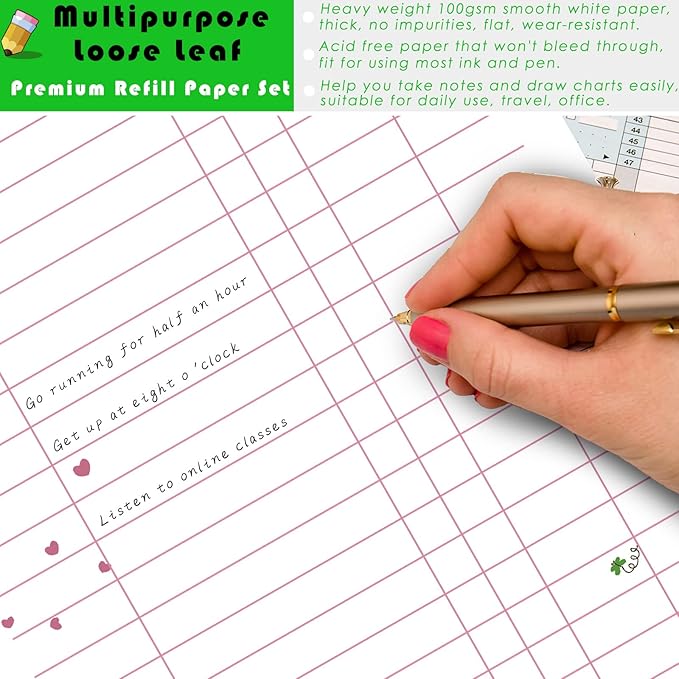 Rancco Junior Budget Planner Refills, 180 Pages 8 Rings Punched Half Letter Financial Paper Inserts w/Index Tabs, Index Dividers, Loose-Leaf Bag, Ruler For Circa, Arc, TUL, Happy Planner, 5.5x8.5"