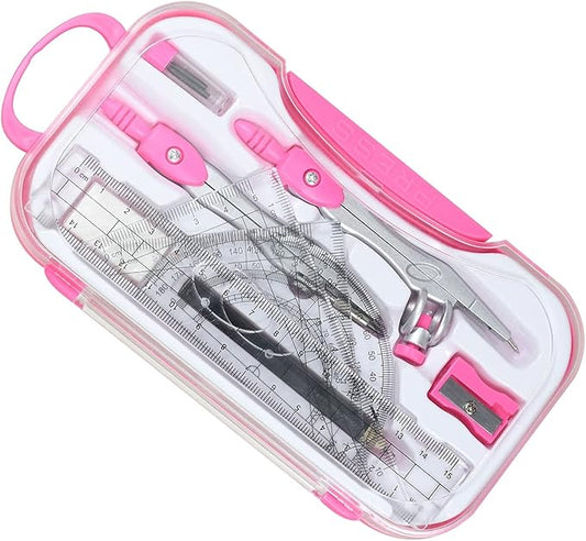 Math Geometry Kit Combination Plotter Set,10 Pieces Per Set Studentses Geometric Set High Precision Professional,for Student&Engineedrawing/Color Pink
