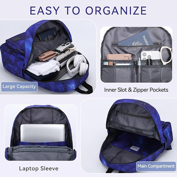 VASCHY School Backpacks for Boys, Lightweight Bookbag Schoolbag for Elementary School Casual Basic Simple Daypack for Middle School Galaxy